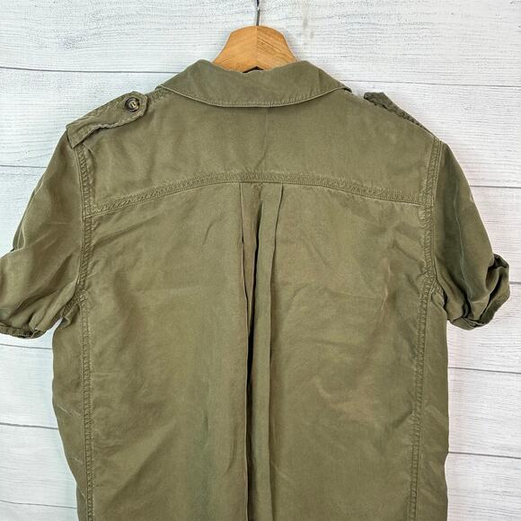 Free People Medium Green Utility Button Front Cuffed Sleeve Tunic Mini Dress - Picture 5 of 9